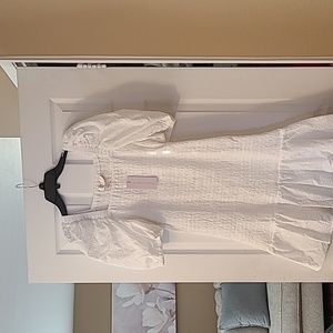 RACHEL PARCELL SIZE L PUFF- SLEEVE MIDI-DRESS